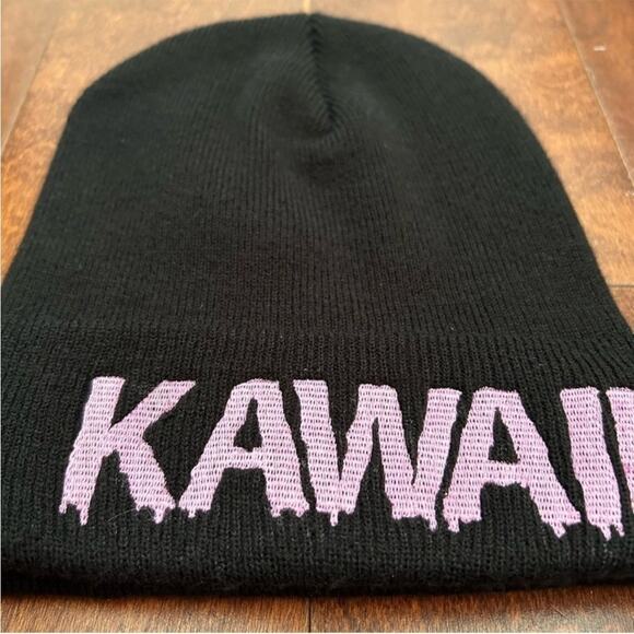 Jeffree Star Kawaii Black Knit Beanie with Pink Embroidery, NWOT - Picture 2 of 8